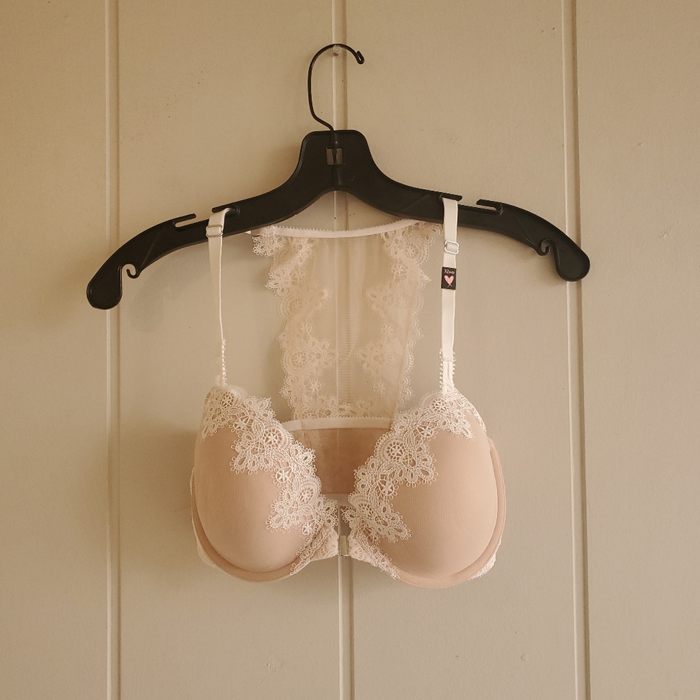 Victorias Secret Dream Angels Lined Demi Lace Bra Racerback NWT 32DD Beige